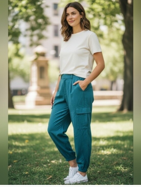 a new day Pants - A New Day Cargo Jogger Hi Rise Teal Cove Pants Rayon Utility Casual Size 6 New